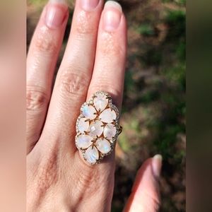 Carol Brodie Gold 925 Sterling Silver Moonstone and CZ Cluster Ring (001RING)